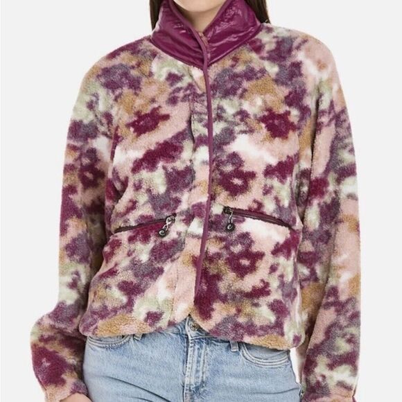 Calme by Johnny Was Purple Floral Printed Fleece Jacket NWT Size Large - Picture 2 of 7